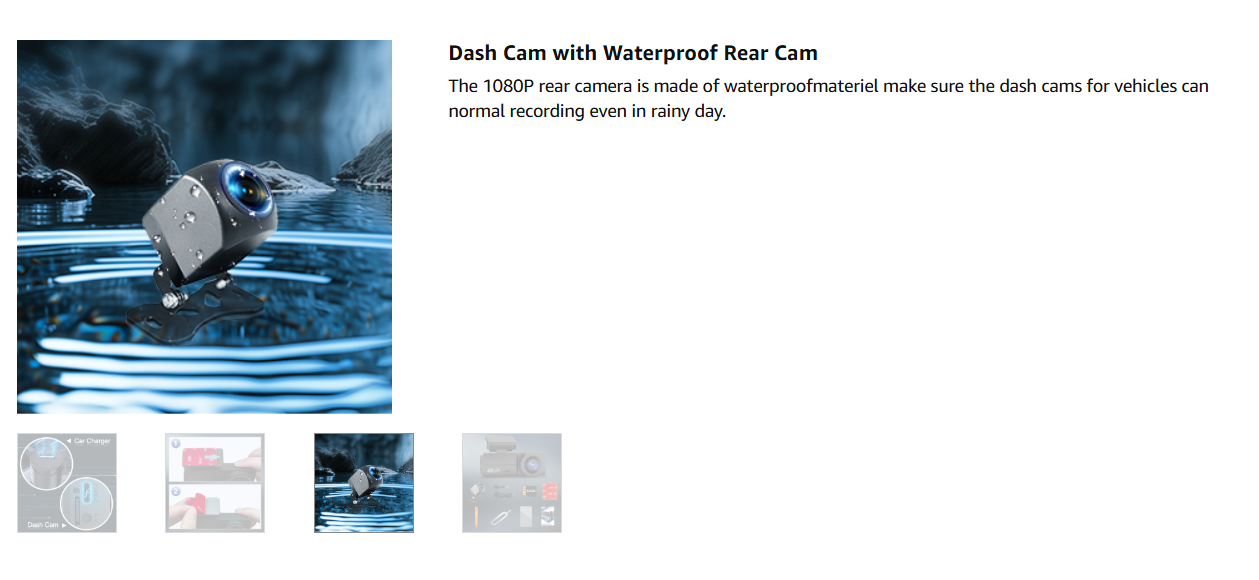 Penemay Waterproof Rear Camera – Equipped with a 1080P rear camera made of waterproof material, ensuring reliable recording even in rainy conditions. Perfect for drivers who require durable and weather-resistant technology.