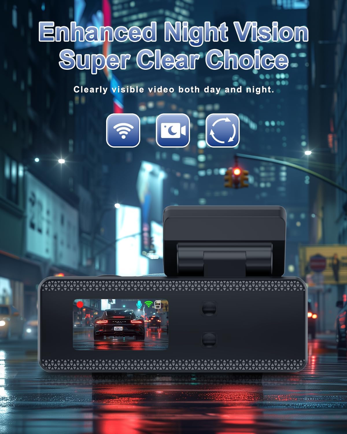 Penemay Dash Cam with Enhanced Night Vision – Captures crystal-clear footage both day and night, featuring WiFi connectivity, loop recording, and voice control. Ideal for drivers who need reliable visibility in low-light conditions.